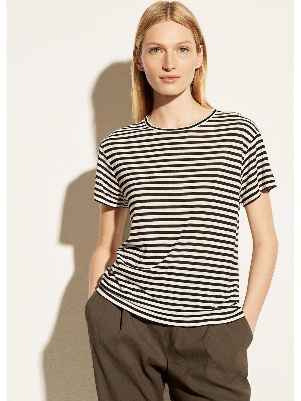 Vince Pima Cotton Striped Tee Black White Short Sleeve T Shirt Medium